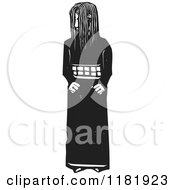 Clipart Of A Shy Girl Black And White Woodcut Royalty Free Vector Illustration
