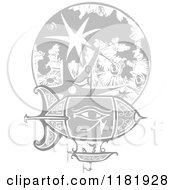 Clipart Of A Blimp Over The Moon Woodcut Royalty Free Vector Illustration