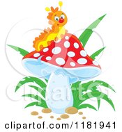 Poster, Art Print Of Happy Caterpillar On A Mushroom