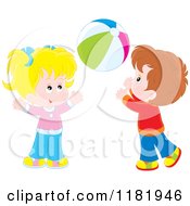 Poster, Art Print Of Girl And Boy Playing With A Ball