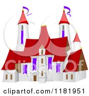 Clipart Of A 3d Castle With A Red Roof And Purple Flags Royalty Free Vector Illustration by dero