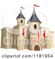 Poster, Art Print Of 3d Castle With Red And White Flags