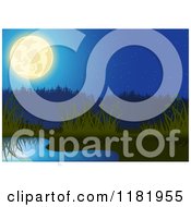 Poster, Art Print Of Backdrop Of A Full Moon Over A Pond And Reeds