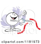 Cartoon Of A Moodie Character Cutting A Red Ribbon Royalty Free Vector Clipart