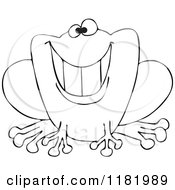 Cartoon Of An Outlined Grinning Frog Royalty Free Vector Clipart
