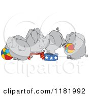 Four Circus Elephants With Balls And Stands
