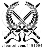 Clipart Of A Heraldic Black And White Laurel Wreath Over Crossed Swords Royalty Free Vector Illustration
