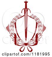 Clipart Of A Heraldic Sword Through A Red Laurel Wreath Royalty Free Vector Illustration