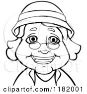 Cartoon Of A Black And White Happy Senior Woman With Glasses And A Hat Royalty Free Vector Clipart