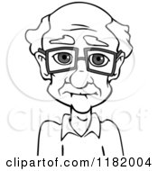 Cartoon Of A Grayscale Senior Caucasian Man With Glasses Royalty Free Vector Clipart