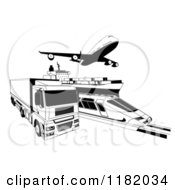 Clipart Of Black And White Cargo Logistics Modes Including A Train Plane Big Rig And Ship Royalty Free Vector Illustration by AtStockIllustration