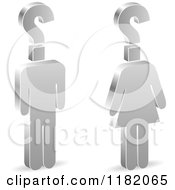 Poster, Art Print Of 3d Silver Man And Woman With Question Mark Heads