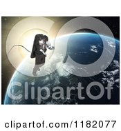 Poster, Art Print Of 3d Astronaut Doing A Space Walk Against Sunrise And Earth