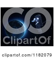 Clipart Of A 3d Astronaut Doing A Space Walk With The Moon In The Distance Royalty Free CGI Illustration