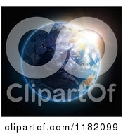 Clipart Of A 3d Sunrise And Earth Royalty Free CGI Illustration