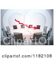 Poster, Art Print Of 3d Red Arrow Floating Over A Meeting Table