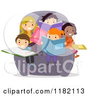 Poster, Art Print Of Group Of Happy Diverse Children Reading Books In A Chair