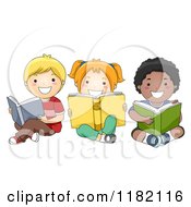 Poster, Art Print Of Happy Diverse Children Reading Books On The Floor