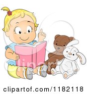 Poster, Art Print Of Blond Toddler Girl Pretending To Teach Her Stuffed Animals