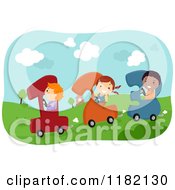 Poster, Art Print Of Happy Diverse School Children In Number Cars