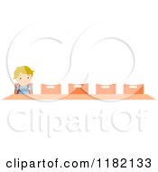 Poster, Art Print Of Lonely Blond School Boy Sitting At A Desk Alone
