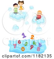 Poster, Art Print Of Happy Diverse School Children In Clouds Fishing For Numbers In Water