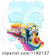 Poster, Art Print Of Happy Diverse School Children Riding A Train On A Rainbow With A Steam Cloud