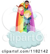 Poster, Art Print Of Happy Diverse Children On A Rainbow Slide