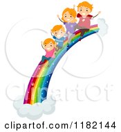Poster, Art Print Of Happy Red Haired Family Sliding Down A Rainbow