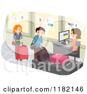 Poster, Art Print Of Happy People Checking Luggage At An Airport