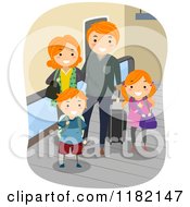 Happy Red Haired Family With Luggage On An Airport Walkalator
