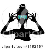 Black Silhouetted Woman Putting On A Blue Starry Sleep Mask