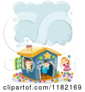 Poster, Art Print Of Happy Children At A Play House With Smoke Copyspace