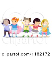 Cartoon Of Happy Diverse Girls In Super Hero Costumes Royalty Free Vector Clipart