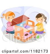 Happy Girls Playing With A Doll House