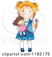 Poster, Art Print Of Happy Girl Wearing A Stethoscope And Holding A Doll