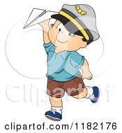 Happy Toddler Boy Wearing A Pirate Hat And Playing With A Paper Plane