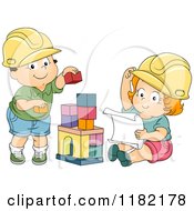 Poster, Art Print Of Toddler Children Pretending To Be Engineers And Playing With Blocks