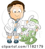 Poster, Art Print Of Happy Brunette Toddler Boy Pretending To Be Doctor For His Stuffed Bunny
