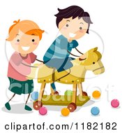 Poster, Art Print Of Boys Playing With A Wooden Horse