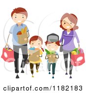 Poster, Art Print Of Happy Caucasian Family Carrying Grocery Bags