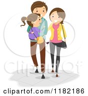 Poster, Art Print Of Happy Father Carrying His Daughter And Walking With His Wife