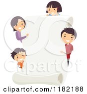 Cartoon Of A Happy Asian Family Holding A Scroll Letter Royalty Free Vector Clipart