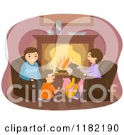 Poster, Art Print Of Happy Family Gathered Around A Fireplace