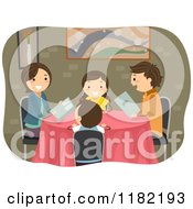 Poster, Art Print Of Happy Family With Menus At A Restaurant