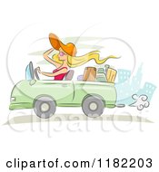 Blond Woman Holding Onto Her Sun Hat While Driving A Convertible Car