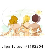 Poster, Art Print Of Rear View Of Nude Embracing Diverse Women On A Beach