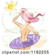 Cartoon Of The Sun Shining On A Nude Woman With A Sun Hat And Inner Tube Royalty Free Vector Clipart