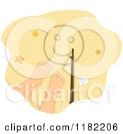 Cartoon Of A Childs Foot On Beach Sand With A Stick Drawing A Smiley Face Royalty Free Vector Clipart