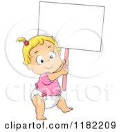 Poster, Art Print Of Happy Caucasian Toddler Girl In A Diaper Carrying A Sign